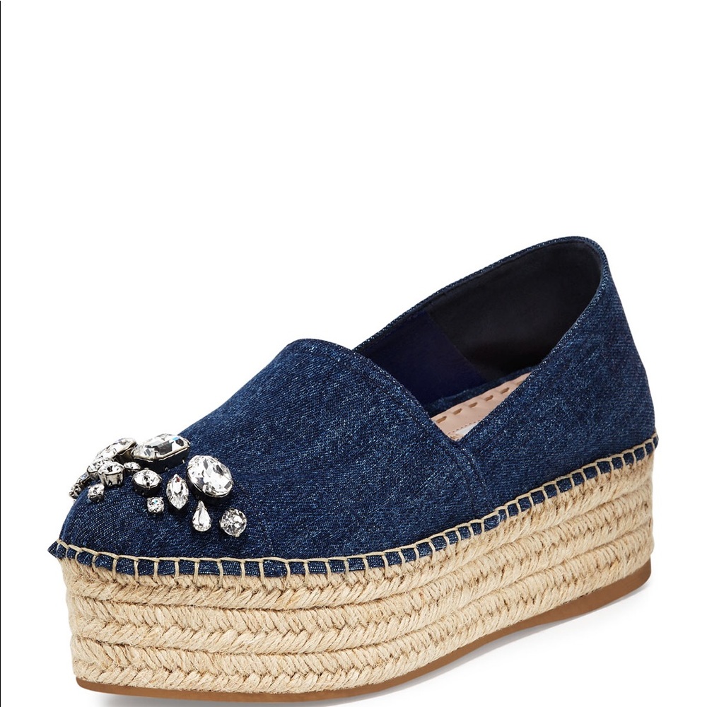 Authentic MiuMiu Denim Platform Espadrille Flat